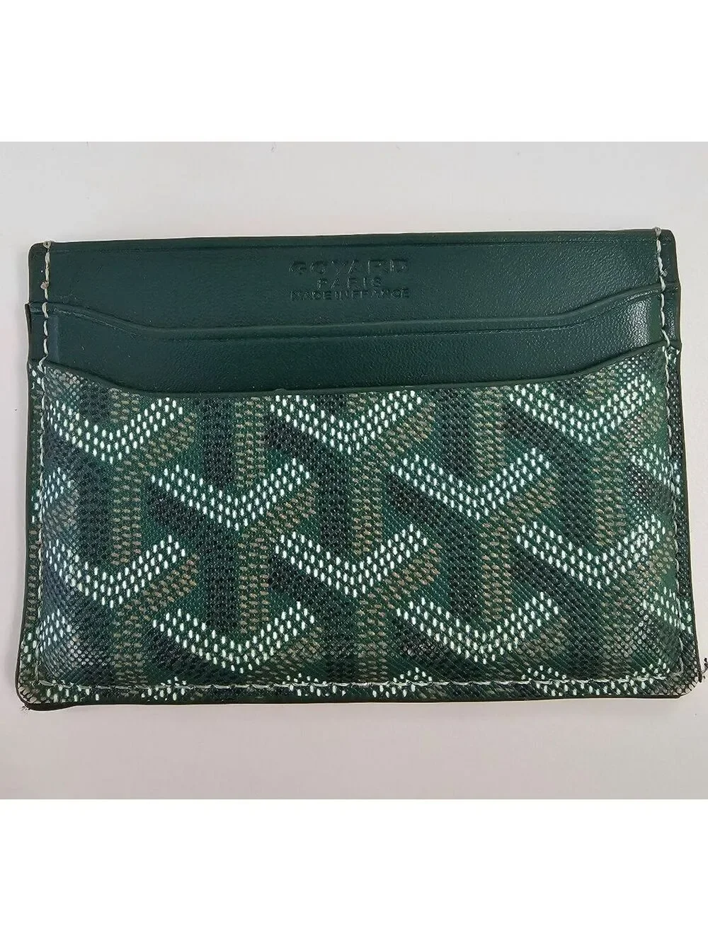 Goyard Green Card Holder with Signature Chevron Pattern